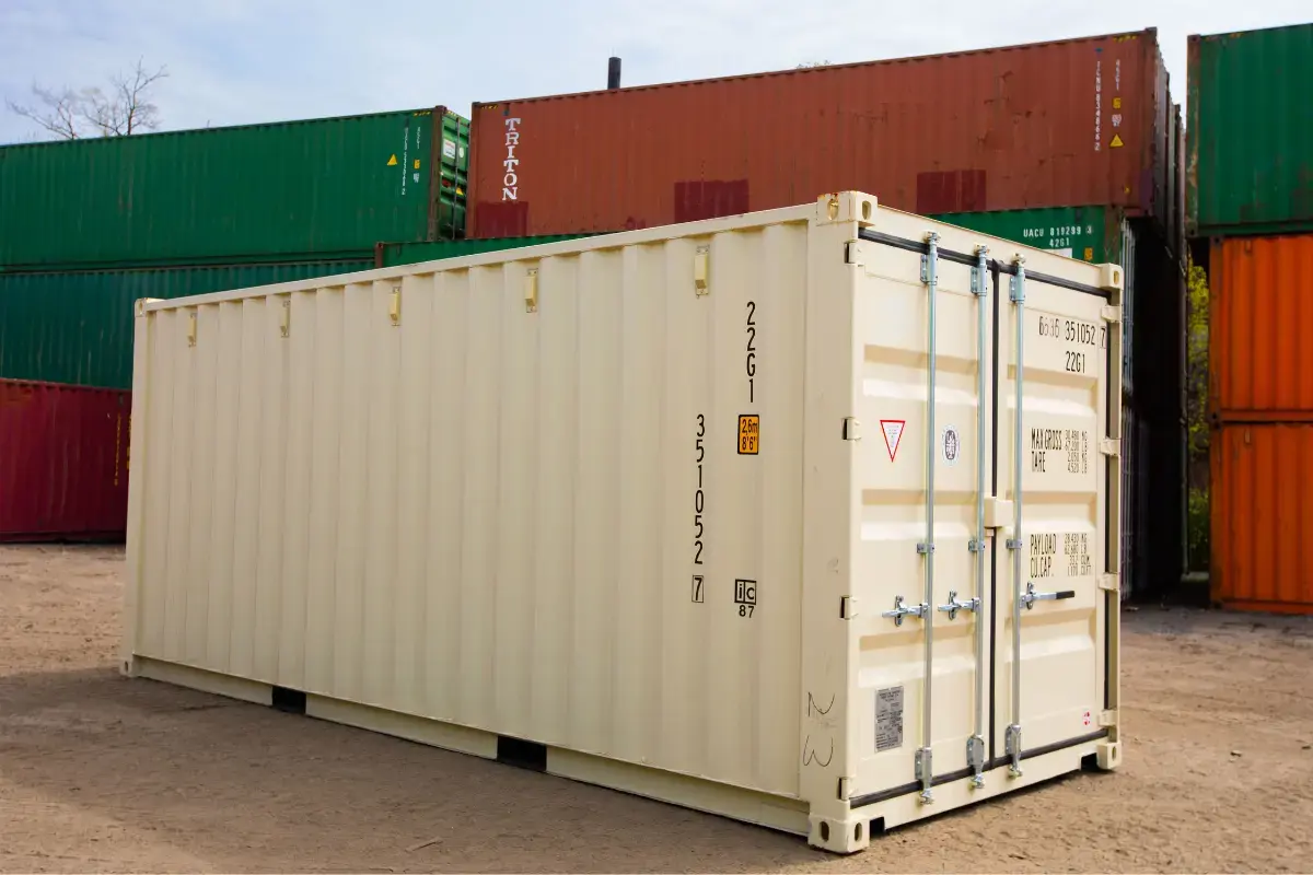 New 20ft dry container angled yard view