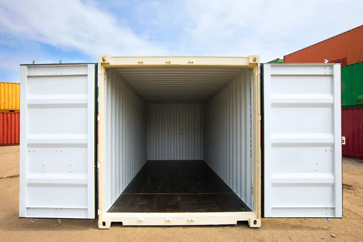 New 20ft dry container with doors open wide