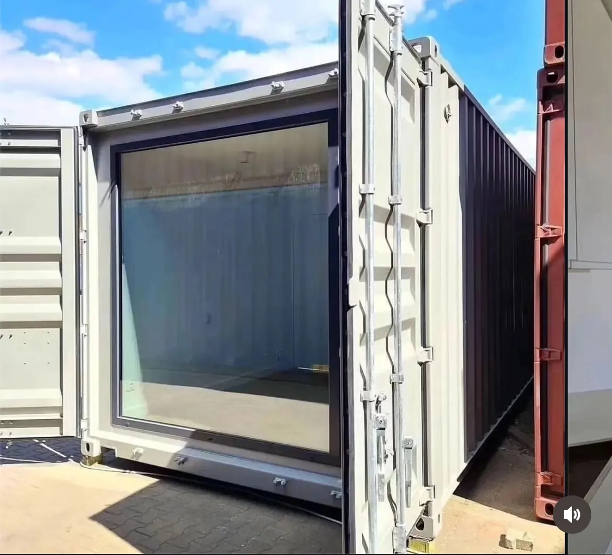 40ft container home with end cargo doors open