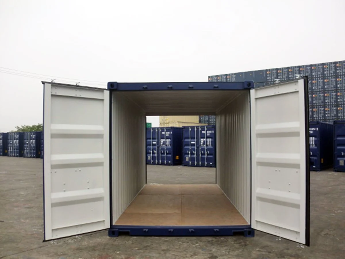 20 foot double end door tunnel container with end doors open — actual unit photo